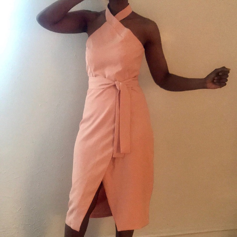 HAODUOYI Halter Dress with Belt